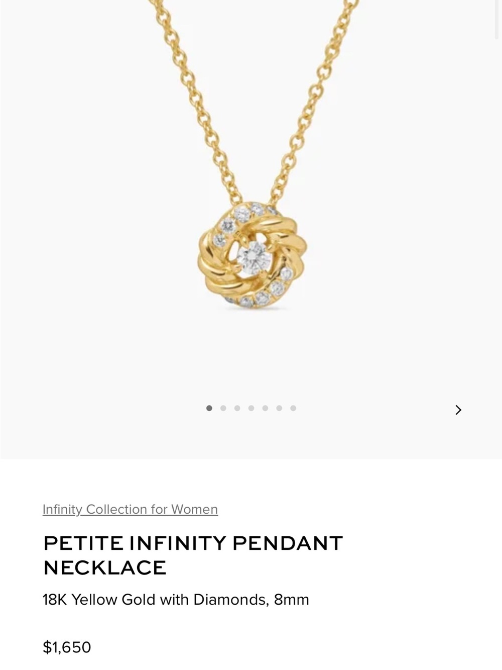 DAVID YURMAN PETITE INFINITY PENDANT NECKLACE - 18K Yellow Gold with Diamonds